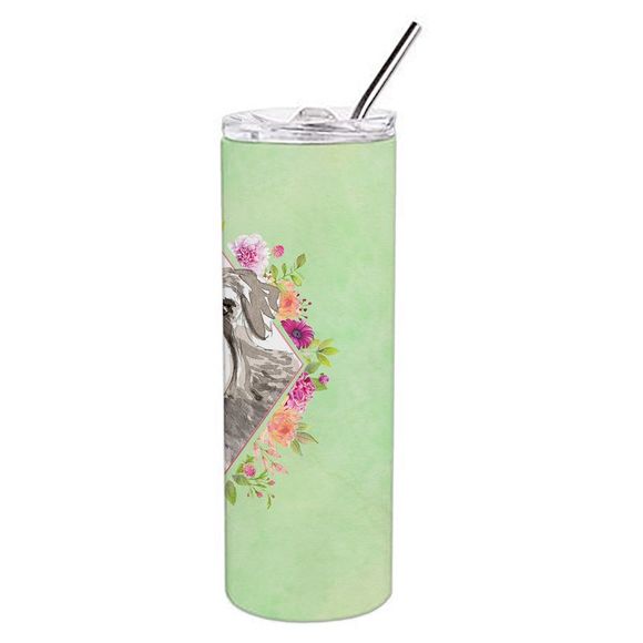 Schnauzer #1 Green Flowers Stainless Steel 20 oz Skinny Tumbler